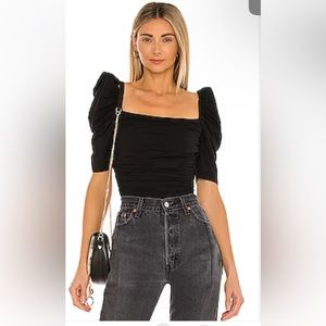 NWT FRAME BETTY KNIT RUCHED TOP IN BLACK XL
